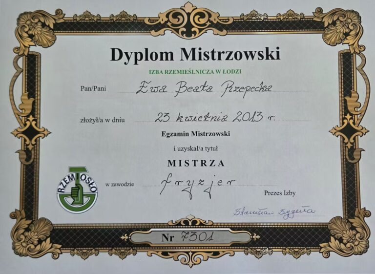 Dyplom mistrzowski Ewa Rzepecka