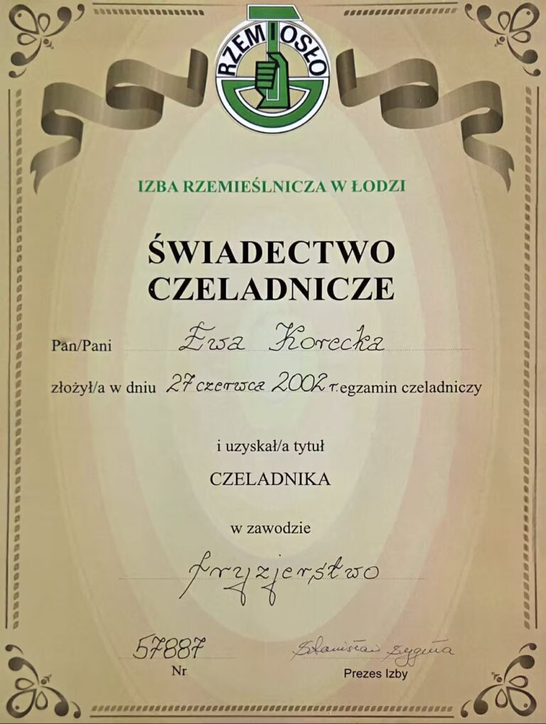 Świadectwo Czeladnicze Ewa Rzepecka